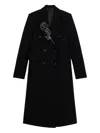 Blumarine Double-breasted Floral-embroidered Coat In Black