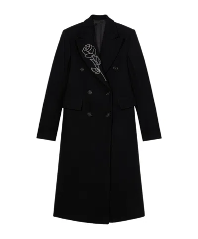Blumarine Double-breasted Floral-embroidered Coat In Black