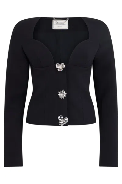 Blumarine Double Breasted Crepe Tailored Jacket In Black