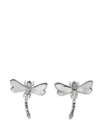 Blumarine Dragonfly Earrings In Animal Print