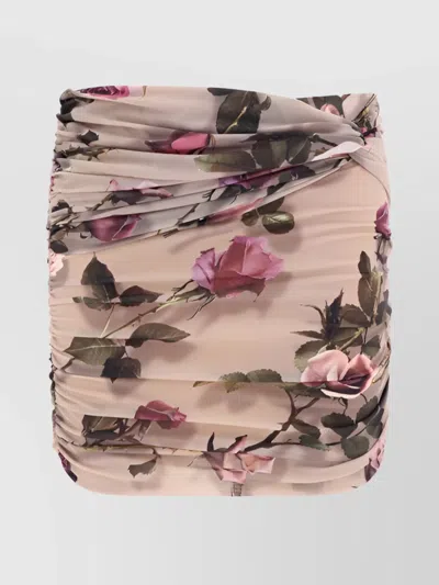 BLUMARINE DRAPED FLORAL MINI SKIRT WITH RUCHED RUFFLE