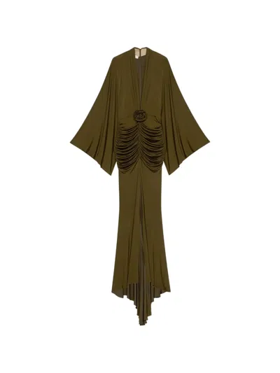 Blumarine Draped Flower-appliqué Maxi Dress In Green