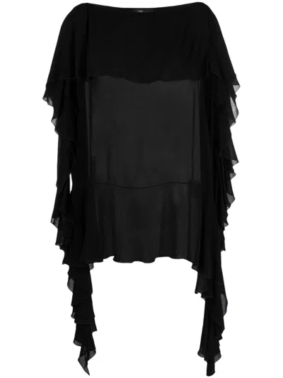 Blumarine Draped Semi-sheer Blouse In Black