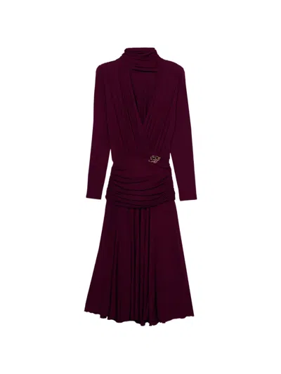 Blumarine Draped Stole-detail Midi Dress In Burgundy