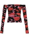 Blumarine Printed Off-the-shoulder Stretch-jersey Top In Black