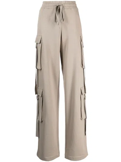 Blumarine Drawstring Cotton Cargo Trousers In Grey