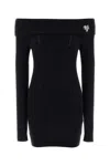 Blumarine Black Alpaca Blend Off-the-shoulder Mini Dress In Blue