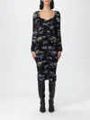 Blumarine Floral Tulle Dress With Long Sheer Sleeves In Black