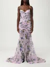 Blumarine Floral Ruched Sheer Gown In Multi