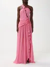 Blumarine Asymmetrical Silk Dress With Ruffled Detail In Pink