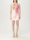 Blumarine Floral Halter Neck Sleeveless Mini Dress In Pink