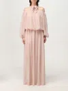Blumarine Long Dress In Georgette With Balloon Sleeves In Pink