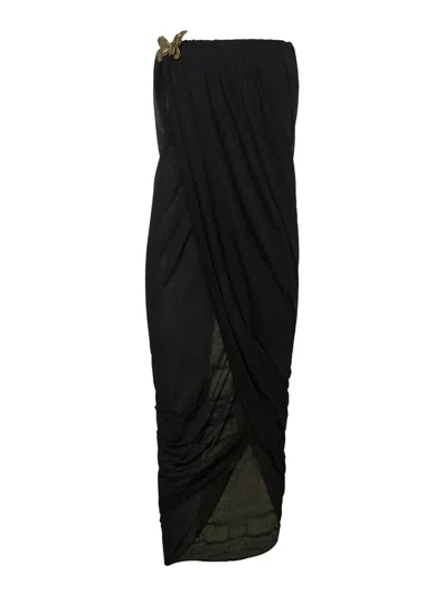 Blumarine Midi Black Bustier Dress With Butterfly Detail In Draped Viscose Woman