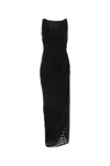 Blumarine Black Devoré Long Dress With Slit In Castlerock/tort