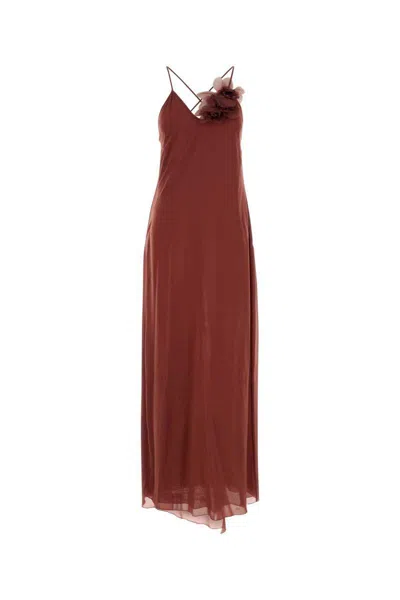 Blumarine Brick Crepe Dress In Sequoia