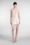 Blumarine Sequinned Fringed Mini Dress In Beige