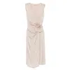 Blumarine Midi Dress In Twill With 3d Flower In Neutral