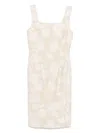Blumarine Beige Midi Dress With Roses And Slit In Nude