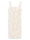 Blumarine Beige Midi Dress With Roses And Slit In Nude