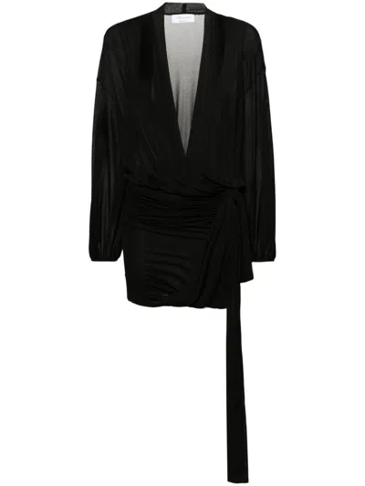 Blumarine Draped Crepe Mini Dress In Black