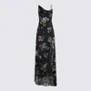 Blumarine Floral Asymmetric Sheer Spaghetti Strap Dress In Black