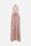 Blumarine Lilac Georgette Long Dress In Cloud Grey