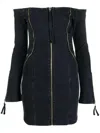 Blumarine Off-shoulder Zip-up Denim Dress In Grey