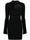 Blumarine Short Dress With Flower Decor In N0990 Nero