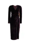 Blumarine Fluid Velvet Midi Wrap Dress In Prunered