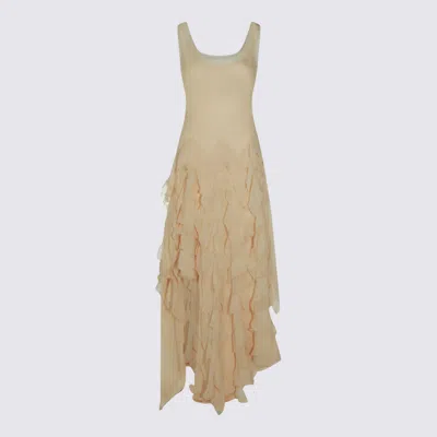 Blumarine Asymmetric Georgette Dress In Neutral