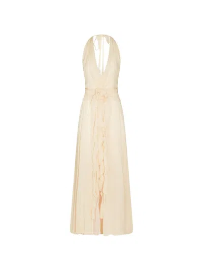 Blumarine Ruched Floral Maxi Dress In Neutral