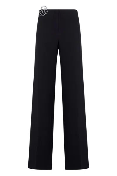 Blumarine Elegant Wide-leg Trousers With Rhinestone Embellishment In Black