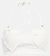 Blumarine Embellished Cotton Crop Top In Bianco Naturale