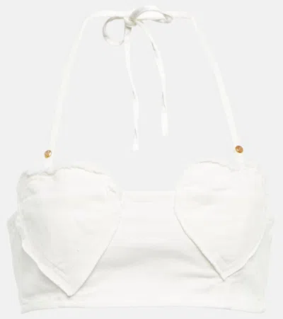 Blumarine Embellished Cotton Crop Top In White