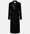 Blumarine Double-breasted Floral-embroidered Coat In Black