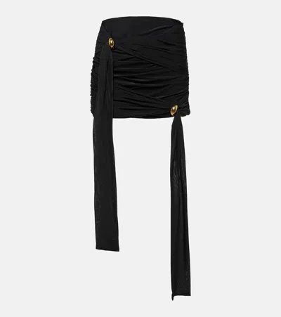Blumarine Embellished Draped Jersey Miniskirt In Black