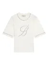 Blumarine Embellished Eyelet-trimmed T-shirt In White