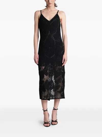 Blumarine Embellished Lace Midi Dress In Black