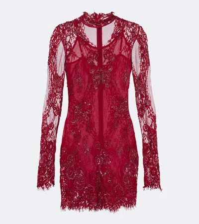 Blumarine Embellished Lace Minidress In Red