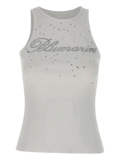 Blumarine Embellished-logo Tank Top In White