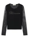 Blumarine Embellished Mesh Top In Black