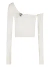 Blumarine One-shoulder Knit Top With Removable Sleeve In White