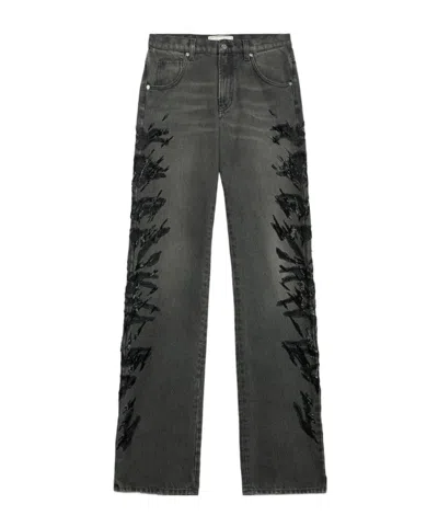Blumarine Zebra-embroidered Regular-fit Jeans In Gray