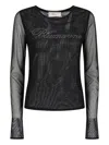 Blumarine Embellished Tulle T-shirt In Black