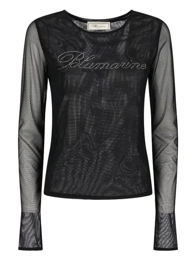 Blumarine Embellished Tulle T-shirt In Black