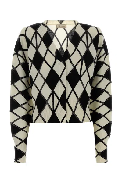 Blumarine Embroidered Checked Wool-cashmere Cardigan In Multi