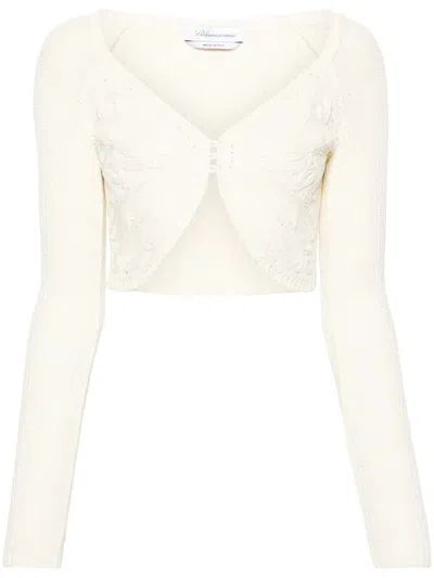 Blumarine Embroidered Cropped Cardigan In Neutrals