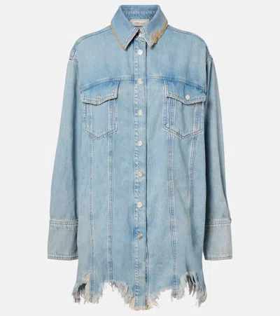 Blumarine Embroidered Denim Overshirt In Blue