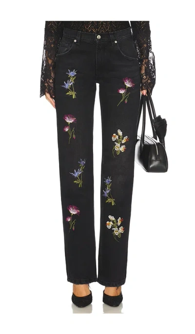Blumarine Embroidered Denim Straight Leg In Black