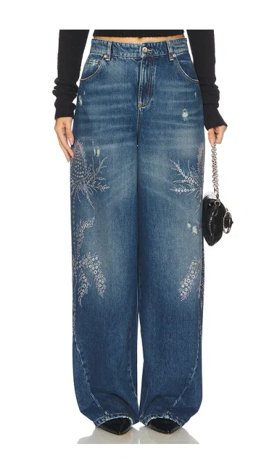Blumarine Embroidered Denim Wide Leg In Blue
